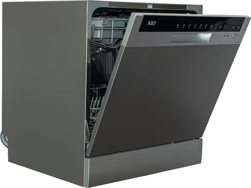 NEI NDW8S-3802FS Compact Geschirrspüler - Kompakter Geschirrspüler für 8 Sets, 7 Programme und energieeffiziente F-Klasse, ideal für kleine Küchen und Haushalte mit begrenztem Platz.