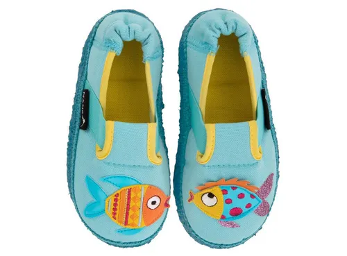 Nanga Goldfisch Hausschuhe für Mädchen - Bequeme Hausschuhe aus 100% natürlichen Materialien mit süßer Goldfisch-Applikation, rutschfester Naturkautschuk-Sohle und elastischen Einsätzen für einfaches An- und Ausziehen.