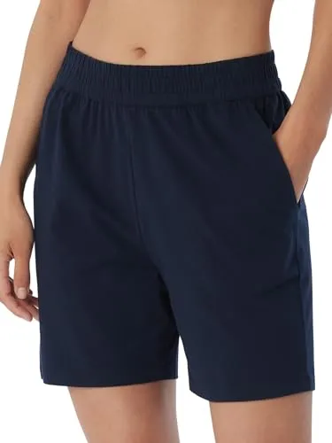 Schiesser Damen Schlafhose Kurz Baumwolle - Mix + Relax Pyjamaunterteil, Dunkelblau - Schlafanzughosen für Damen, elastischer Bund und seitliche Taschen in softer Single-Jersey-Qualität für höchsten Komfort.