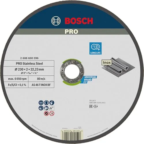 Bosch 1x PRO Stainless Steel Longlife Trennscheibe für große Winkelschleifer und 22,23‑mm-Bohrung (für Edelstahl, Ø 230 mm, Professional Zubehör Großer Winkelschleifer)