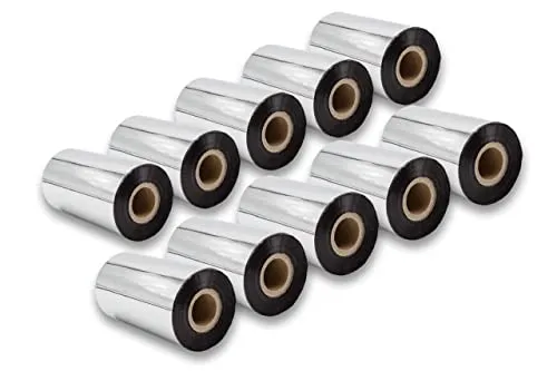 vhbw 10x Thermotransfer-Band kompatibel mit Printronix T5308, T5306, T5208 Drucker Etikettendrucker, Wischfest, 110 mm x 300 m, Wachs-Plus Schwarz
