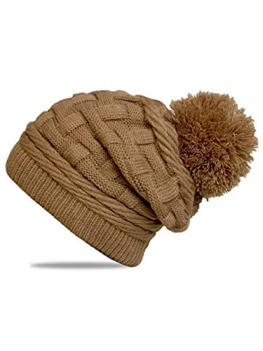 Caspar MU130 Damen Gefütterte Strick Long Beanie mit Zopfmuster und Wollbommel, Farbe:schlamm, Größe:One Size