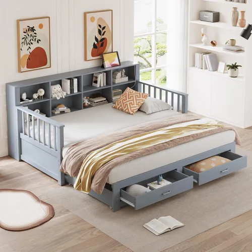 Merax Ausziehbares Tagesbett 90x190, Schlafsofa mit Stauraum