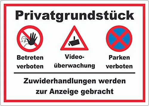 Privatgrundstück Betreten und Parken verboten Videoüberwachung Aufkleber A2 (420x594mm)