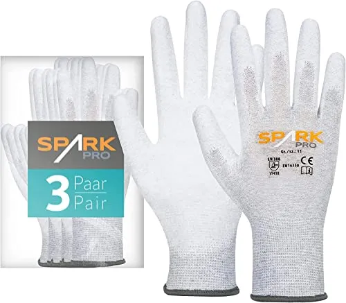 ACE Spark Pro Antistatik-Handschuh - 3 Paar Schutz-Handschuhe für PC & Elektronik - EN 388/16350-10/XL (3er Pack)