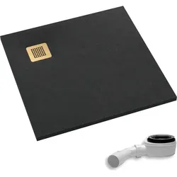 AQUABAD Duschwanne Palast 80x80cm mit LeakProtect Technologie - Duschwanne in eleganter schwarzer Steinoptik, ausgestattet mit innovativer LeakProtect Technologie für optimalen Feuchtigkeitsschutz. Ideal für Neubauten und Sanierungen, pflegeleicht und stabil.