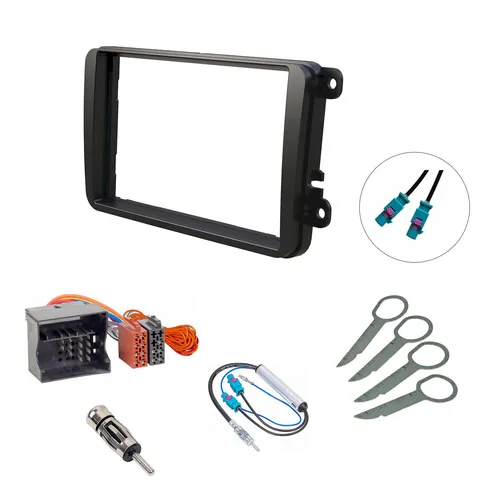 Auto Radio Blende Einbau Rahmen SET Radio Adapter VW Golf 5 6 Skoda Doppel Fakra