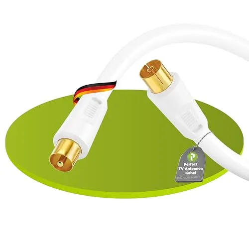 Perfect TV-Kabel, Antennen-Kabel, Koaxial-Kabel, IEC Stecker auf IEC Buchse mit Ferrite, 20,0 m, weiß