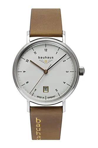 Bauhaus Quarz 21411 Herrenarmbanduhr - Braun/Silber - Hochwertige Herrenuhr mit Edelstahlgehäuse und braunem Lederarmband. Wasserdicht bis 5 bar, ideal für den Alltag und besondere Anlässe.