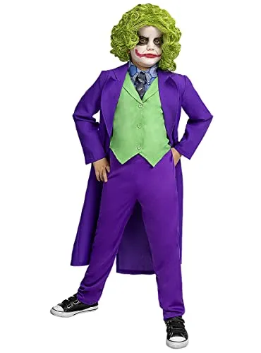 Funidelia Joker Kostüm für Jungen 10-12 Jahre - Offizielles Joker Kostüm in bunten Farben für Kinder, ideal für Karneval, Halloween und Partys. Enthält Jacke, Weste und Hose – perfekt für kleine Superhelden und Bösewichte!