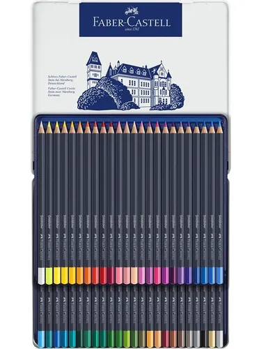 Faber Castell Goldfaber Farbstifte im Metallbox mit 48 Stück - Schreibutensilien, hochwertige Farbstifte in 48 lebendigen Farben für kreative Projekte und Zeichnungen.