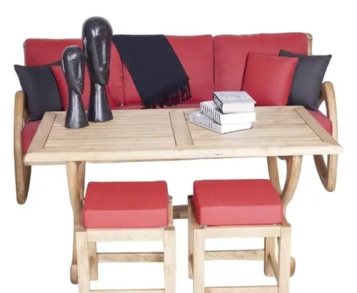 Gartenmöbel Lounge Set 3-Sitzer mit Tisch - Moderne Gartenmöbelgarnitur für Erwachsene, bestehend aus einem stilvollen 3-Sitzer Sofa und einem rechteckigen Tisch. Ideal für entspannte Stunden im Freien mit robustem Holz und eleganter Optik.