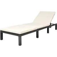 vidaXL Sonnenliege mit Auflage aus Poly Rattan in Schwarz - Gartenliege mit verstellbarer Rückenlehne und herausnehmbarem, waschbarem Kissen für optimalen Komfort, wetterbeständig und langlebig für den perfekten Entspannungsort im Freien.
