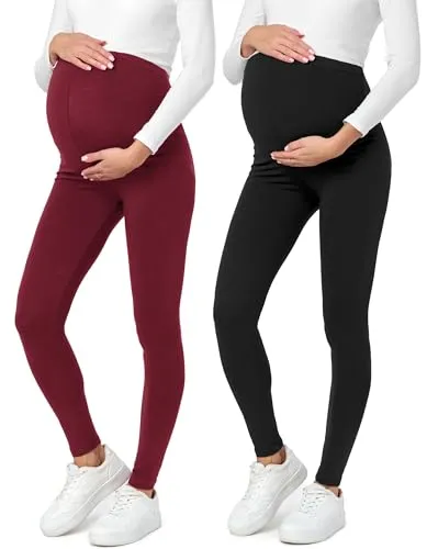 Be Mammy Lange Umstandsleggings 2er Pack – Komfort für Schwangere - Bequeme Umstandsleggings aus atmungsaktiver Baumwolle, perfekt für jede Jahreszeit. Der hohe Bund und das elastische Material passen sich optimal dem wachsenden Babybauch an.