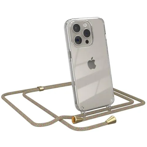 EAZY CASE Handykette kompatibel mit iPhone 15 Pro Handyhülle mit Umhängeband, Handykordel mit Schutzhülle, Silikonhülle, Hülle mit Band, Stylische Kette für Smartphones, Rainbow