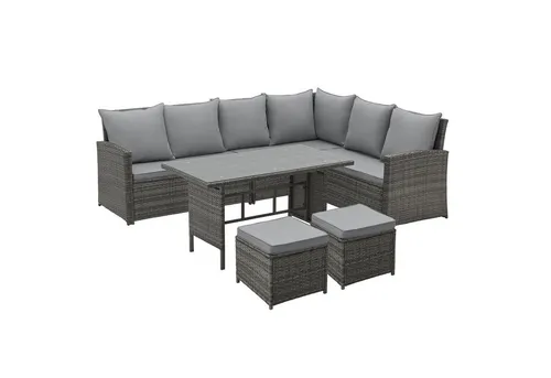 SVITA Loungeset MONROE – 4-teiliges Gartenlounge-Set - Gartenmöbel aus pflegeleichtem Poly-Rattan, witterungsbeständig und ideal für entspannte Stunden im Freien. Perfekt für 6 Personen, inklusive Tisch und Hocker.