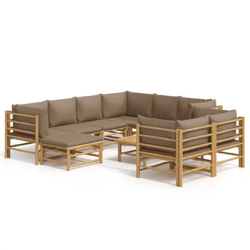 Elegantes 10-tlg. Garten-Lounge-Set mit Kissen in Taupe - Gartenmöbel aus robustem Bambus mit hohem Sitzkomfort dank bequemer Kissen. Ideal für entspannte Stunden im Freien!