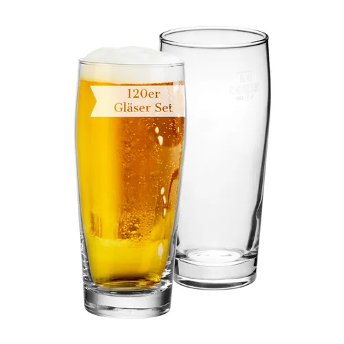 Van Well Willi Becher 0,4 l - 120er Set - Gläser für Bier, Wasser oder Softdrinks, langlebig und spülmaschinenfest, ideal für Gastronomie und Haushalt mit präzisem Eichstrich für perfektes Einschenken.
