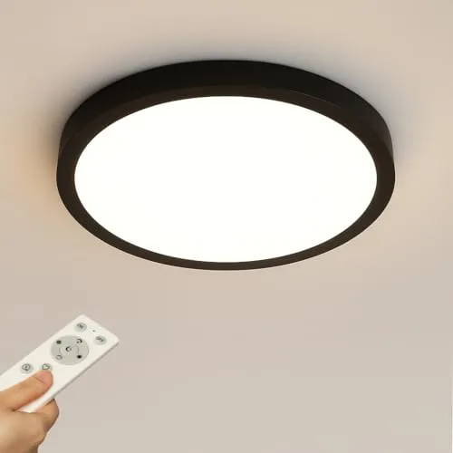 Epochglo LED Deckenleuchte Dimmbar mit Fernbedienung, Flach LED Panel 24 W, 2400 lm, Farbtemperatur 3000 K-6000 K, Deckenlampe 30 cm Rund Schwarz,für Schlafzimmer, Wohnzimmer, Badezimmer, Küche