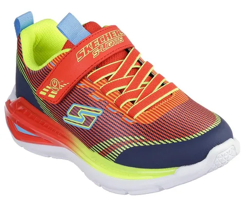 SKECHERS TRI-NAMICS 2.0 Kinder Sneaker, Gr. 33, rot-multifarben - Sportlicher Klettschuh mit Gummizug und Blinkfunktion, ideal für aktive Kinder. Bequemer Textil- und Lederimitat-Mix sorgt für Komfort und Stil.