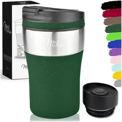 Milu Thermobecher Kaffee to go - 210ml - Auslaufsicher – Isolierbecher, Kaffeebecher, Edelstahl, Trinkbecher - Autobecher doppelwand Isolierung - Travel Mug grün