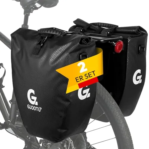 GUOOTU 2 Er Set Fahrradtasche für Gepäckträger 40L mit Tragegriff und Schultergurt fahrradtasche gepäckträger, gepäckträgertasche, Gepäckträgertasche mit Reflektoren (Schwarz 20L, 2er Set)