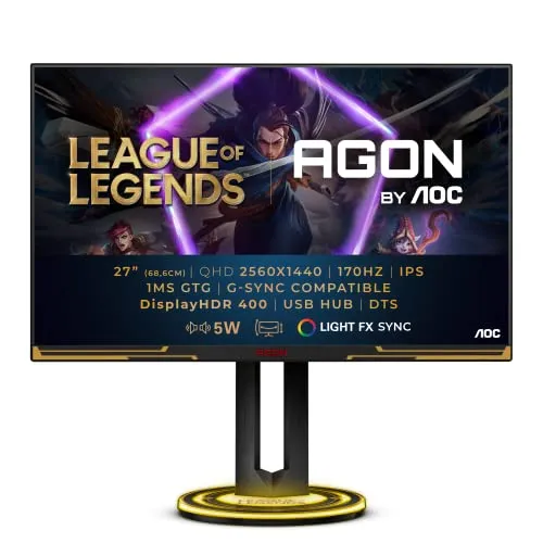 AOC Agon Pro AG275QXL - 27 Zoll QHD Gaming Monitor - Gaming Monitor mit 170 Hz, 1 ms Reaktionszeit und FreeSync/G-Sync Kompatibilität, ideal für ein immersives Spielerlebnis in League of Legends.
