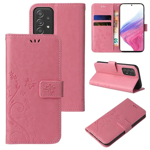 Handy Tasche für Samsung Galaxy A53 5G Handyhülle Blumen Buch Klapp Cover Rosa