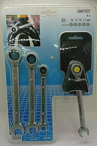 KWB Ratschen Kombischlüssel Set 10/13/15/17mm - Ratschenschlüssel Set, enthält 4 verschiedene Größen für vielseitigen Einsatz und effizientes Arbeiten.