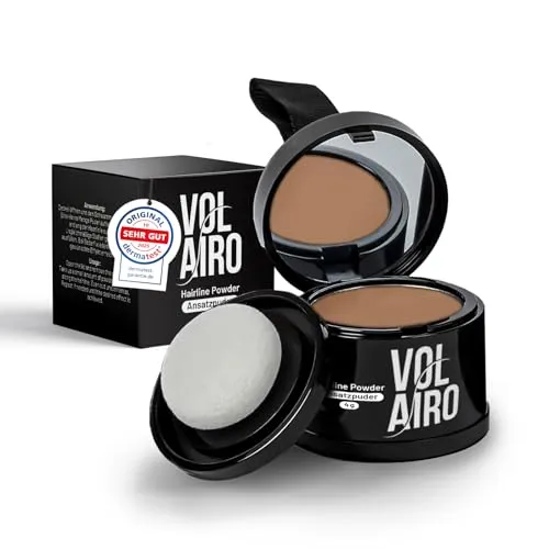 Volairo Ansatzpuder Hellbraun 4g – Haar Concealer zur Haarverdichtung bei sichtbarem Haaransatz, wasserfestes Haar Make-up, kaschiert graue Haare und lichte Stellen für Frauen und Männer