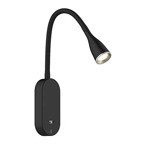 LED Bettleuchte 'Tulipano II' 4.5W Schwarz - Wand-Leselampe mit 360° drehbarem Leuchtenkopf und praktischer USB-Ladefunktion - ideal für ein stilvolles Schlafzimmer.