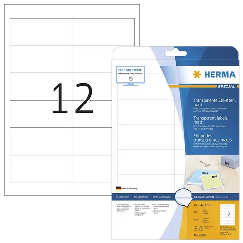 HERMA Folien-Etiketten SPECIAL 97 x 42,3 mm transparent 120 Etiketten