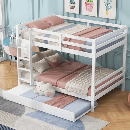 Etagenbett mit Lattenrost und Gästebett, 140x200 cm – Kinderbett mit Rausfallschutz - Praktisches Etagenbett mit 2 Liegeflächen und zusätzlichem Gästebett. Stabil aus massivem Kieferholz, modernes Design und umlaufender Schutz für sicheres Schlafen. Ideal für Kinder und Jugendliche.