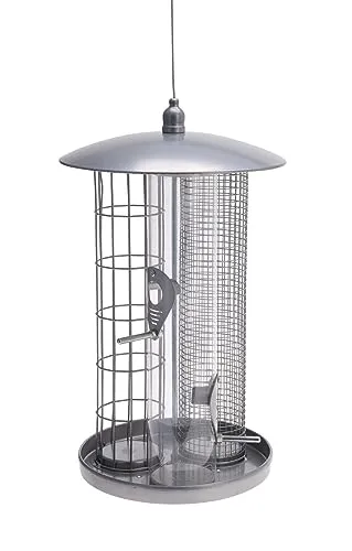 Spetebo XL Edelstahl Vogel Futterstation mit 4 Sitzstangen - Futterstationen für Wildvögel, wetterfest und rostfrei mit 4 Sitzstangen für einfachen Zugang und stabile Aufhängung, ideal für die Fütterung von Vögeln im Garten.