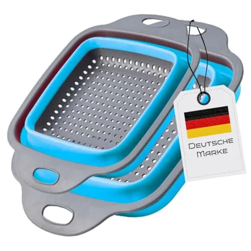 Faltbares Küchensieb eckig – 2er Set aus BPA-freiem Silikon – Spülmaschinenfest & platzsparend – Ideal für Zuhause, Camping, Wohnmobil & kleine Küchen – Deutsche Marke