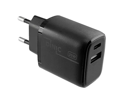DINIC 20W Netzteil USB-C + USB-A PD 3.0 & QC 3.0, 2-Port Schnellladeger, Schwarz