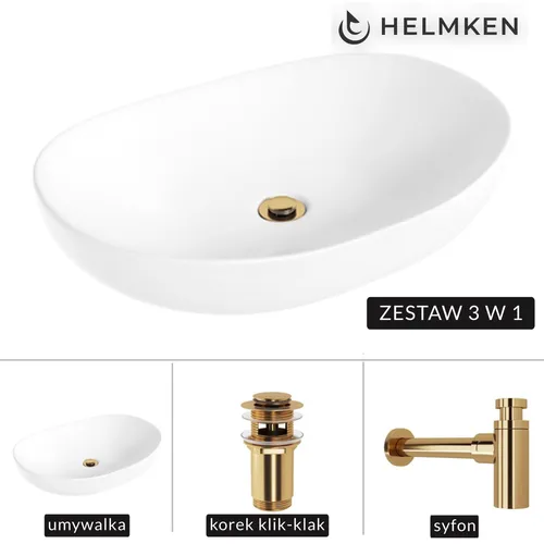 Helmken 50263000 Aufsatzwaschbecken Weiß mit Gold Siphon