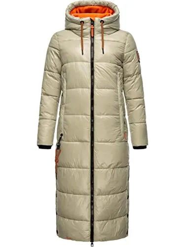 Navahoo Damen warmer Winter Steppmantel mit Kapuze Schmuseengel Pebble Grey Gr. L