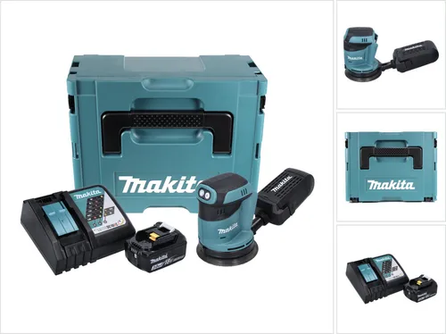 Makita DBO 180 RF1J Akku Exzenterschleifer 18 V - Schleifmaschinen mit 125 mm Schleiffläche, inklusive 1x 3,0 Ah Akku und Ladegerät für kabellosen Einsatz und hohe Flexibilität.
