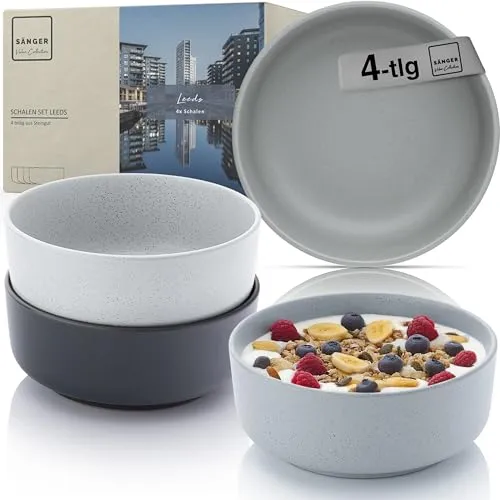 SÄNGER Leeds | Steingut Schüssel Set 4 teilig, Müslischalen für 4 Personen, Schalen multifunktional, kratz- mikrowellen- spülmaschinenfest, Kleine Schüsseln Tiefe Teller bunt 780 ml | VALUE COLLECTION