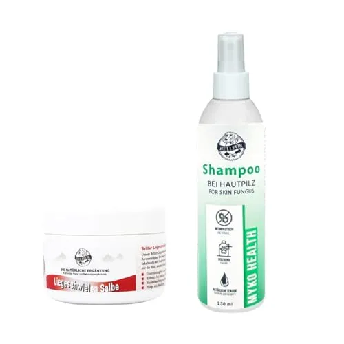 Bellfor Sparset für Hunde – Myko-Health Shampoo 250 ml & Liegeschwielen-Salbe 30 ml - Praktisches Pflegeset für Hunde: Das Bellfor Sparset kombiniert ein mildes Shampoo und eine pflegende Salbe für trockene Haut. Ideal zur Unterstützung der täglichen Hautpflege und für empfindliche Hunde geeignet.