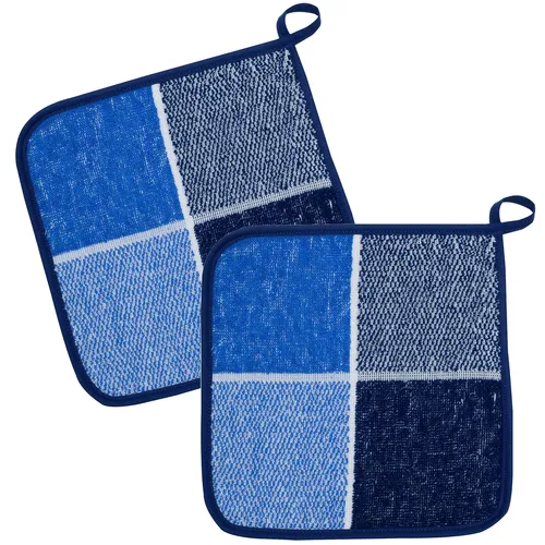 KRACHT 2er Set Topflappen Baumwoll Frottee Serie Blockkaro blau ca.22x22 cm NEU