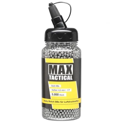 Max Tactical Stahlkugeln Kaliber BBS 4,5 mm – Munition Rundkugeln für CO2 Luftpistole & Luftgewehr – druckwaffen Stahlrundkugeln mit Schnelllader (5000 Kugeln)