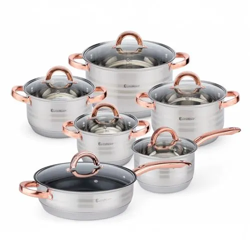 EliteHoff Induktions Topfset 12-teilig mit Glasdeckel
