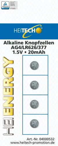 Knopfzellen Sortiment Alkaline 4 x AG4 / LR626 / 377 1,5V 20mAh