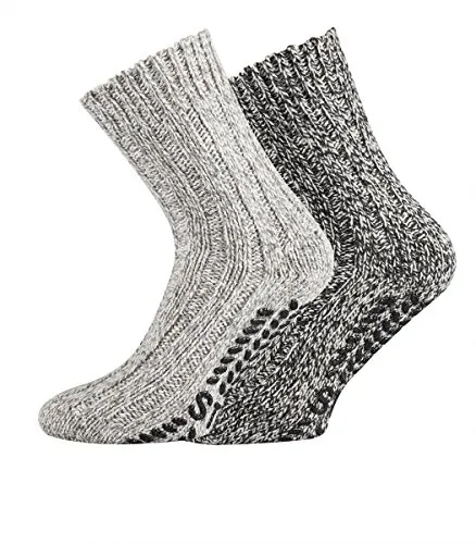 TippTexx 24 2 Paar superwarme ABS-Stopper-Norweger-Socken EIN ECHTER HAUSSCHUH-ERSATZ (Grau Töne, 39/42 EU)
