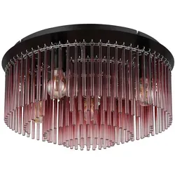 GORLEY Deckenleuchte mit Glasstäben in Brombeerfarben - Moderne 5-flammige Deckenleuchte aus schwarzem Metall und eleganten Glasstäben in Brombeerfarben, perfektes Highlight für stilvolle Wohnräume.
