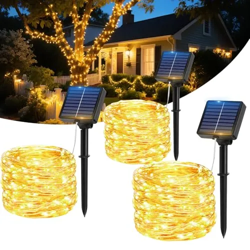 Solar Lichterkette Aussen, 3x17M 150 LED lichterkette außen solar, 8 Modi, IP65, Solarlichterkette Außen Wetterfest, Lichterkette Outdoor für Gartendeko,weihnachtsdeko,Balkon,Hof,Party,Hochzeit