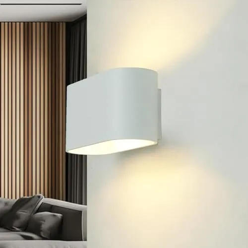 Moderne Up Down Wandleuchte AUSTON, Aluminium Weiß - Wandleuchten für Wohnzimmer und Schlafzimmer mit dekorativem Lichteffekt. Kompakt und ideal für enge Räume, individuell gestaltbar durch freie Leuchtmittelwahl.