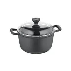 Berndes Kochtopf mit Deckel, 2 Griffe, schwarz 031645 - 24 cm - Töpfe aus hochwertigem Aluguss mit 8 mm Premium-Induktionsboden, ideal für effiziente Hitzeverteilung und 100% PFOA-frei für gesunde Kochfreude.